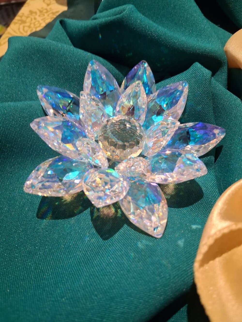 Swarovski Crystal Lotus Flower Figurine AB Aurora Borealis Sculpture Figurine